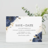 Magische marinehandel IndigoRozen Gold Floral Wedd Save The Date (Staand voorkant)