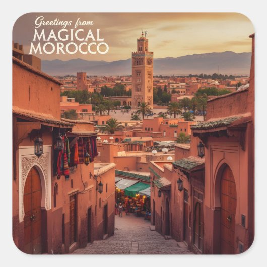 Magische Marokkaanse Zonsondergang Koutoubia Marra Vierkante Sticker (Voorkant)