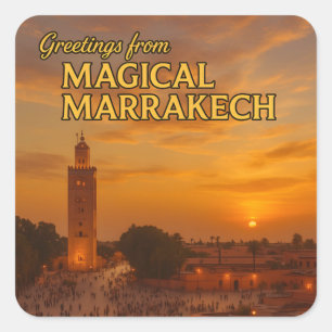 Magische Marokkaanse Zonsondergang Koutoubia Marra Vierkante Sticker