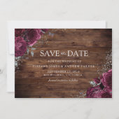 Magische maroon Rozen Rustic Wedding Save The Date (Voorkant)