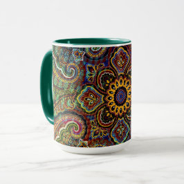 Magische Meerkleurige Paisley op Zwarte Achtergron Mok