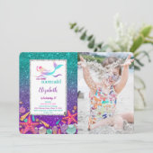 Magische Meermin Foto Uitnodiging (Staand voorkant)