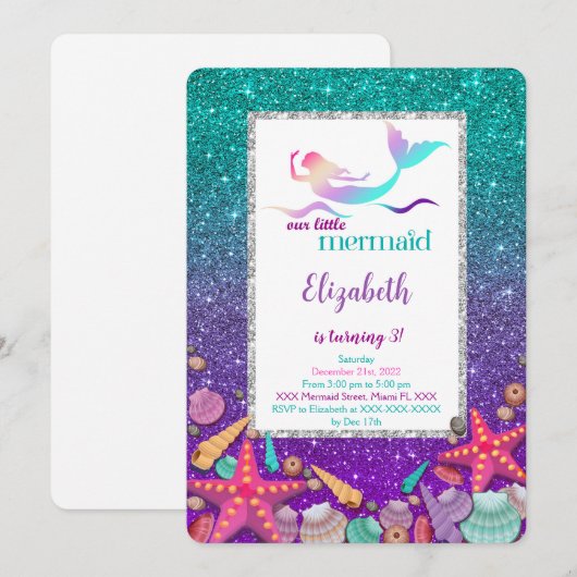 Magische Meermin Uitnodiging (Voorkant / Achterkant)