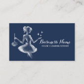 Magische meid schoonmaak huishouden marine blauw visitekaartje (Voorkant)