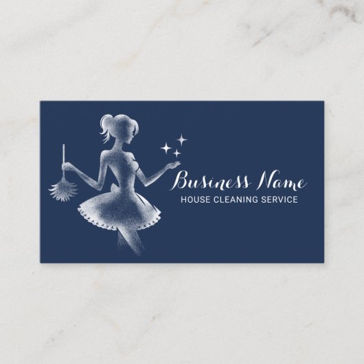Magische meid schoonmaak huishouden marine blauw visitekaartje (Voorkant)