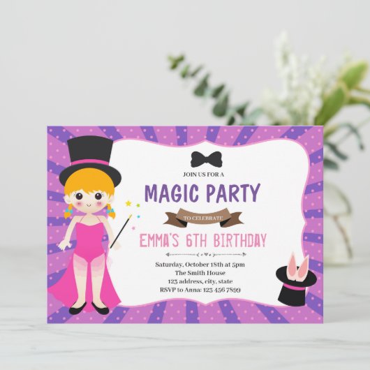 Magische meisje verjaardagsfeestje uitnodiging (Staand voorkant)