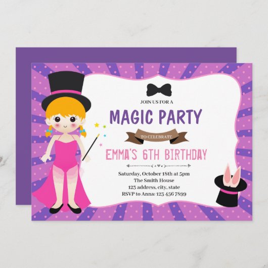 Magische meisje verjaardagsfeestje uitnodiging (Voorkant / Achterkant)