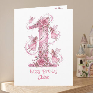 Magische Meisjes Roze Fee 1e Verjaardag Kaart
