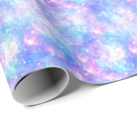 Magische Melkweg: Roze Blauwe Sterrenprint Cadeaupapier (Rol Hoek)