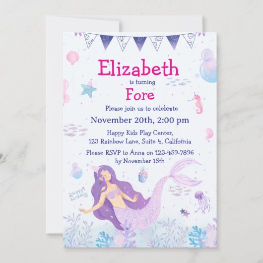 Magische Mermaid Kinderverjaardag Uitnodiging (Voorkant)