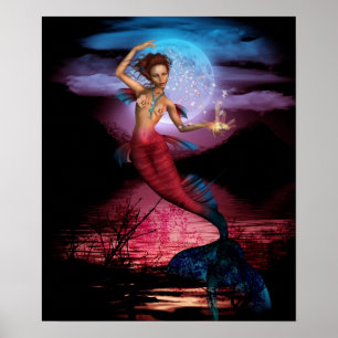 Magische Mermaid Moon Poster afdrukken