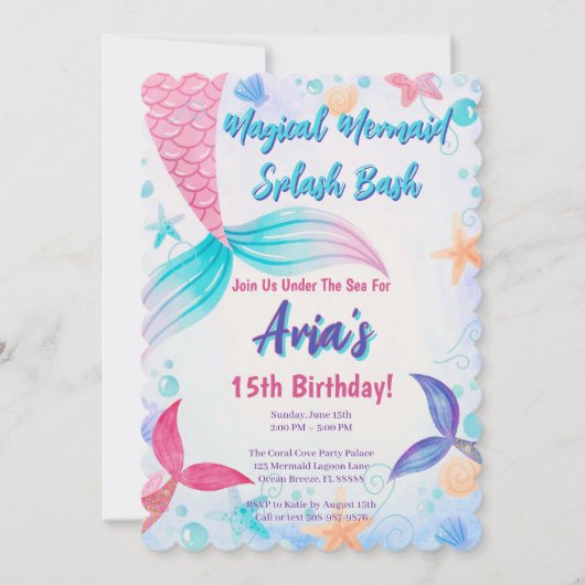 Magische Mermaid Tail Glitter Verjaardagsfeest Kaart (Voorkant)