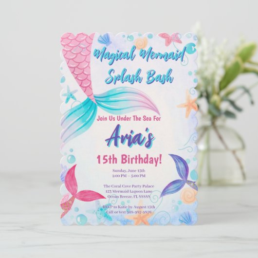 Magische Mermaid Tail Glitter Verjaardagsfeest Kaart (Staand voorkant)