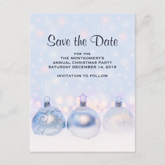 Magische Metallic Kerstballen Save the Date Briefkaart (Voorkant)