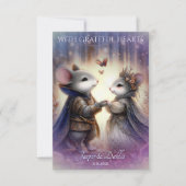 Magische middeleeuwse muis paar sprookjesachtige b bedankkaart (Voorkant)