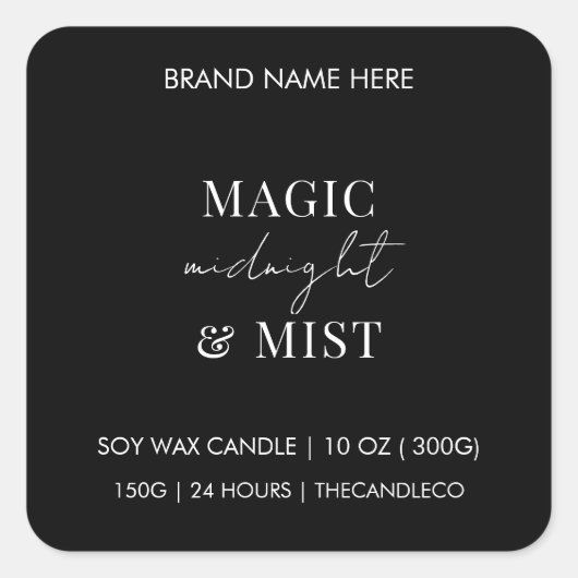 Magische Midnight & Mist kaars label | Custom Blac (Voorkant)