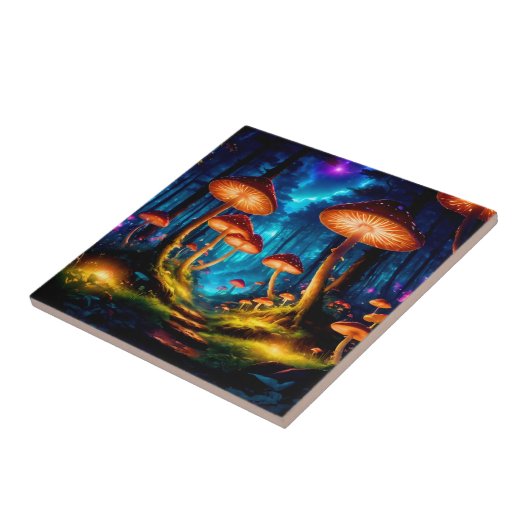 Magische Midnight Mushroom Forest Tegeltje (Zijkant)