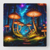 Magische Midnight Mushroom Forest Vierkante Klok (Voorkant)