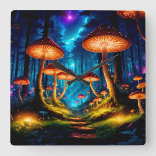 Magische Midnight Mushroom Forest Vierkante Klok