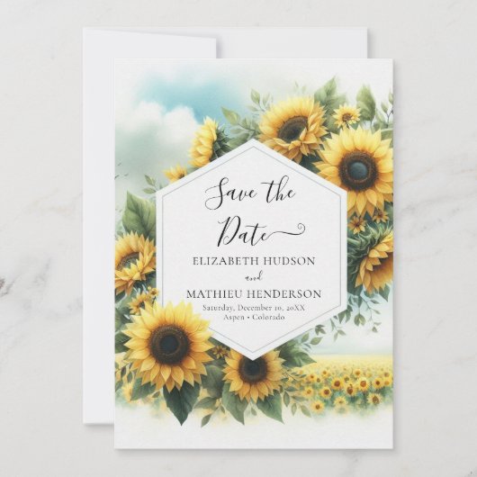 Magische minimale zonnebloem bruiloft save the date (Voorkant)