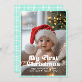 Magische Mint Gingham Mijn Eerste Kerst Baby Feestdagenkaart