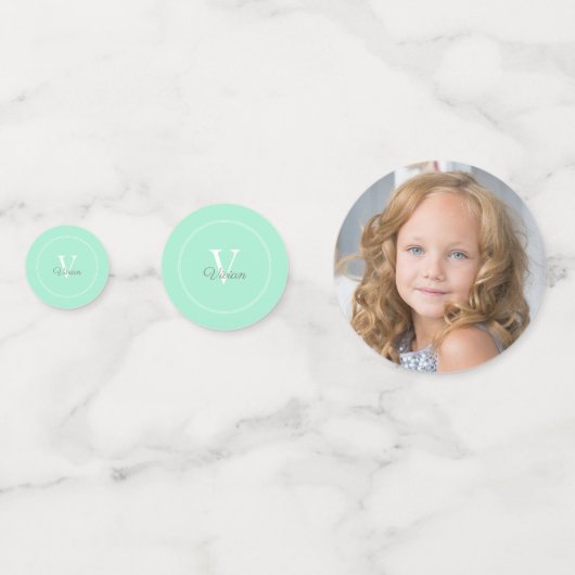 Magische Mint Monogram Foto Verjaardag Confetti (Voorkanten)
