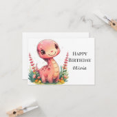 Magische moderne dinosaurus verjaardag kaart (Voorkant / Achterkant in situ)