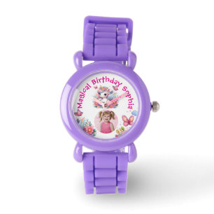 Magische Mooie Bloemige Eenhoorn Foto Verjaardagsc Horloge