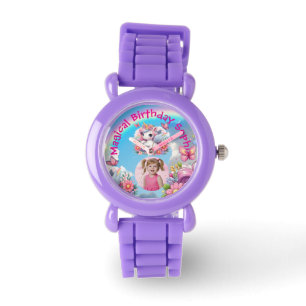 Magische Mooie Bloemige Eenhoorn Foto Verjaardagsc Horloge