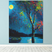 Magische Moon River Tree in olieverfschilderstijl Canvas Afdruk (Insitu (Houten vloer))