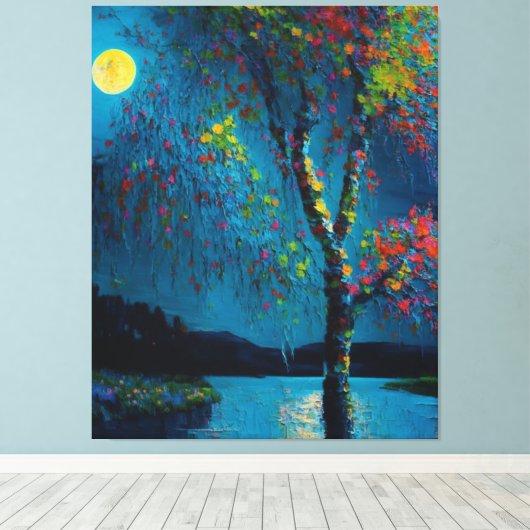 Magische Moon River Tree in olieverfschilderstijl Canvas Afdruk (Insitu (Houten vloer))