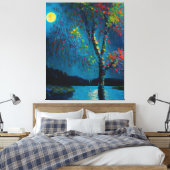 Magische Moon River Tree in olieverfschilderstijl Canvas Afdruk (Insitu (Slaapkamer))