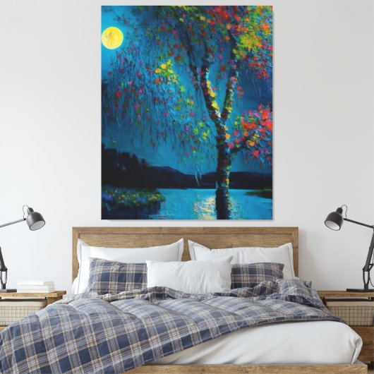 Magische Moon River Tree in olieverfschilderstijl Canvas Afdruk (Insitu (Slaapkamer))