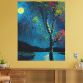 Magische Moon River Tree in olieverfschilderstijl Canvas Afdruk (Insitu (Woonkamer))
