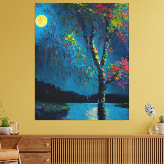 Magische Moon River Tree in olieverfschilderstijl Canvas Afdruk (Insitu (Woonkamer))