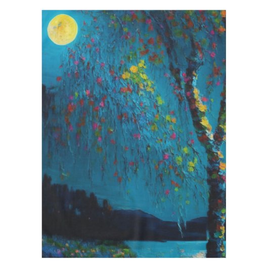 Magische Moon River Tree in olieverfschilderstijl Tafelkleed (Voorkant)