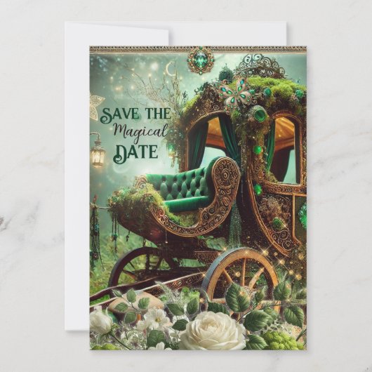 Magische Mos & Maneschijn Smaragden Koets Sla de Feestdagenkaart (Voorkant)