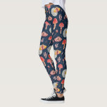 Magische mot en paddenstoelpatroon. Woodland nacht Leggings<br><div class="desc">Magische nachtmot en paddenstoelenpatroon leggings in marineblauwe rode kleuren.</div>
