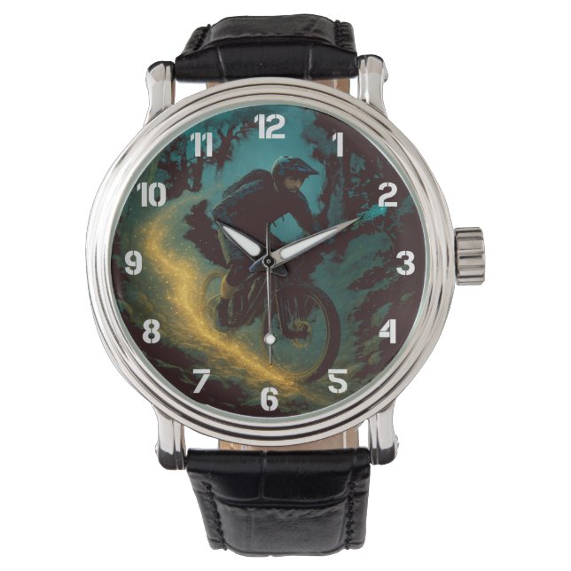 Magische Mountain Biking Adventure Trail Scene Horloge (Voorkant)
