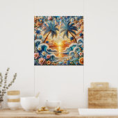 Magische Mozaïek Tropische Oceaan Zonsondergang Poster (Keuken)
