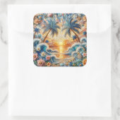 Magische Mozaïek Tropische Oceaan Zonsondergang Vierkante Sticker (Tas)