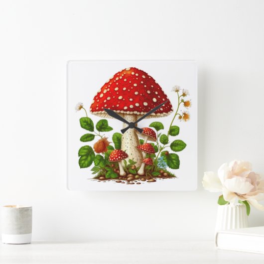 MAGISCHE MUSHROOM wandklok, 27,3 cm vierkant acryl Vierkante Klok (Huis)