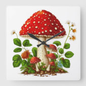 MAGISCHE MUSHROOM wandklok, 27,3 cm vierkant acryl Vierkante Klok (Voorkant)