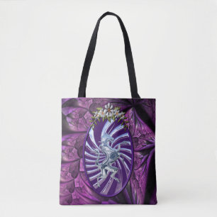 Magische mythische zilveren eenhoorn koele achterg tote bag