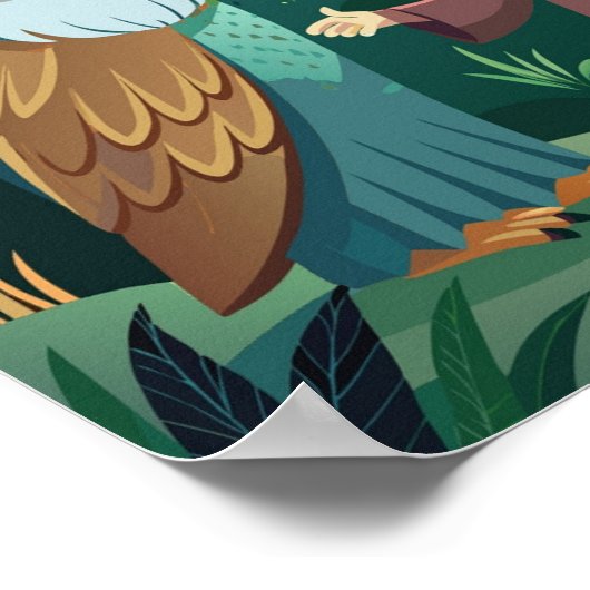 Magische nacht in het bos: jongen en uil poster (Hoek)