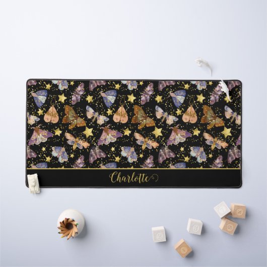 Magische Nacht Moth Faux Gold Glitter Starts Naam Bureaumat (Kindertafel)