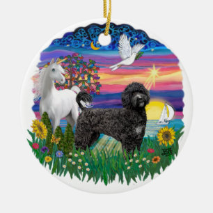 Magische Nacht- Portugese Waterdog (zwart) Keramisch Ornament
