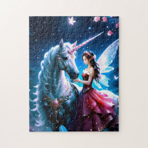Magische nacht Roos Fairy Queen en Witte Eenhoorn Legpuzzel