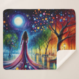 Magische nachtelijke hemel met gloeiende orbs lant sherpa deken