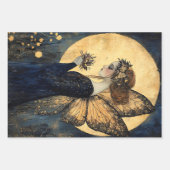 Magische nachtfee met bloemen onder gouden maan inpakpapier vel (Voorkant 2)